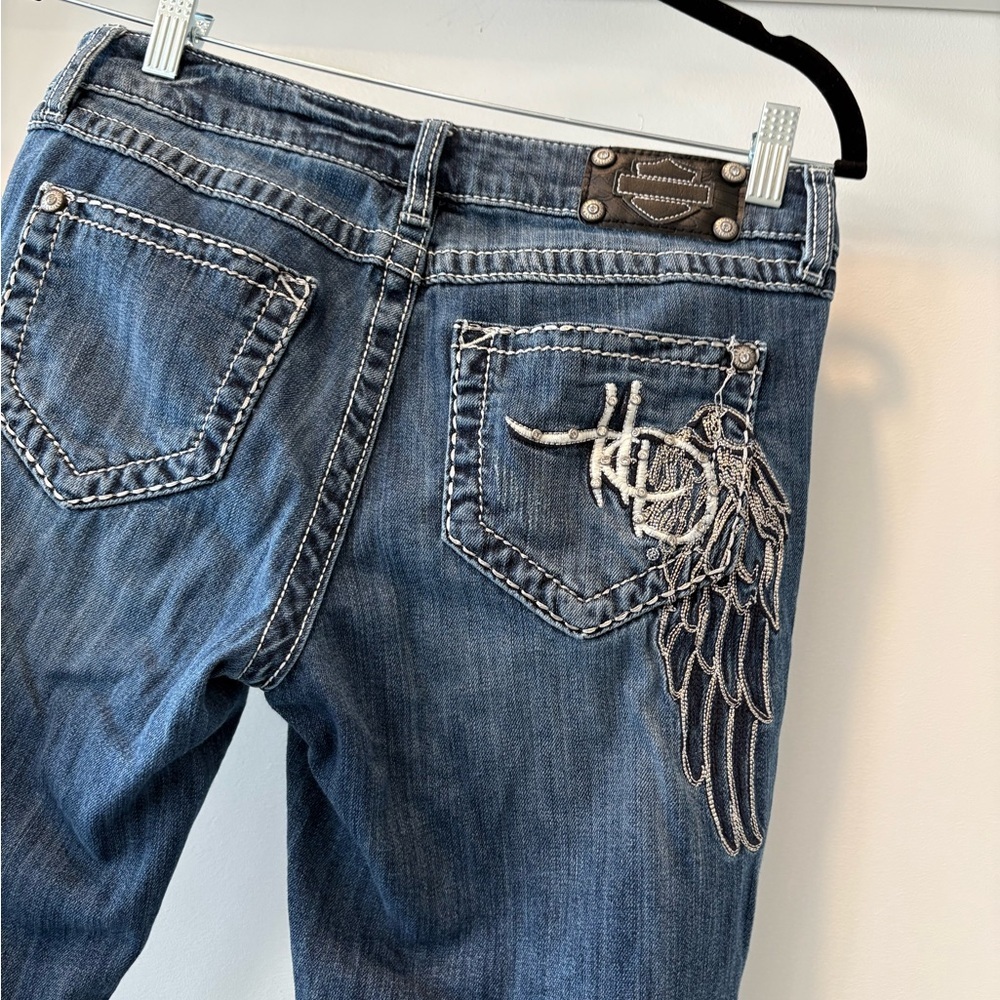 Harley Davidson Y2K Angel sequin sparkly flare jeans low rise - Picture 4 of 16